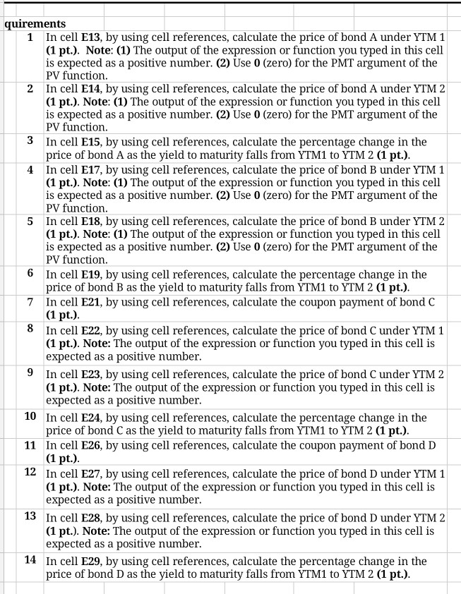 change in the price of each bond if its yield to maturity