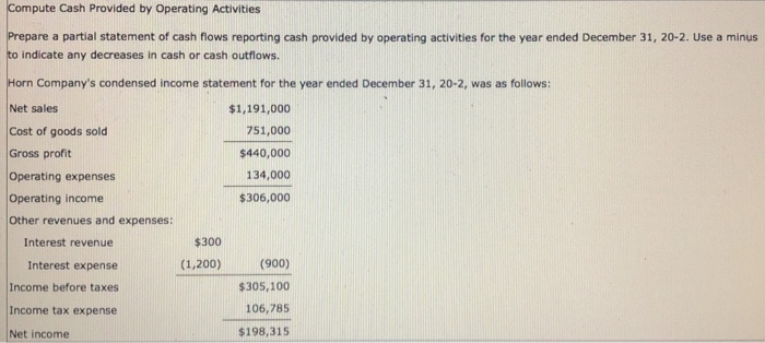  Compute Cash Provided by Operating Activities pare a partial statement of