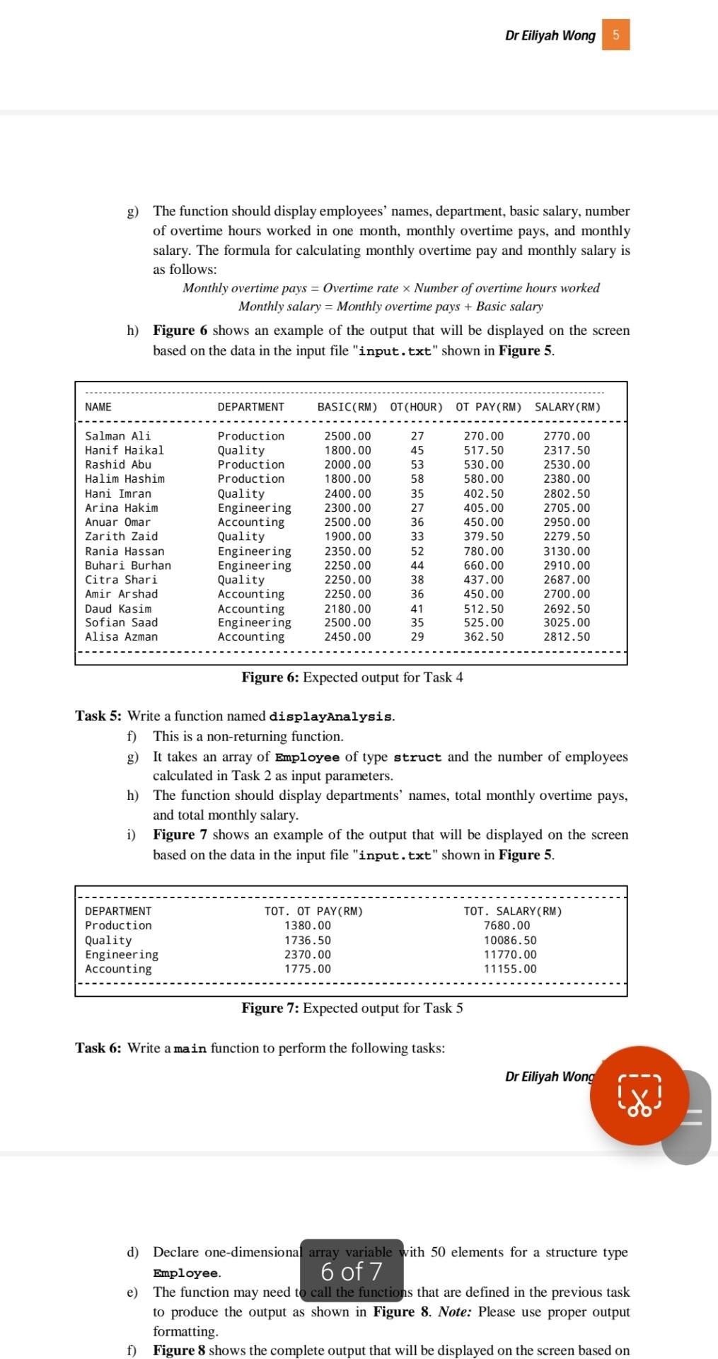 types of structured data developed to calculate the salary of each employee