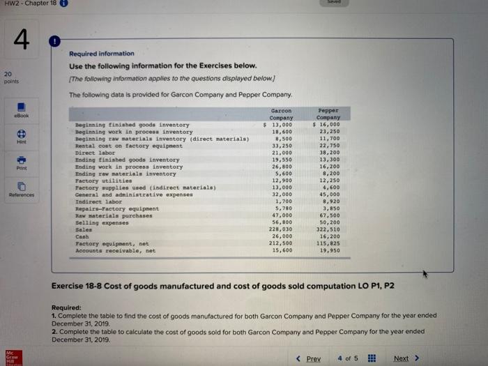  HW2 - Chapter 18 i 4 20 points Required information Use