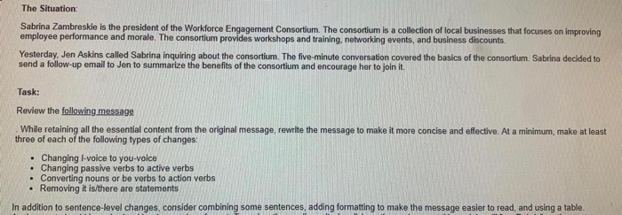 Please help me solve this problem. Thank You The Situation: Sabrina Zambreskie