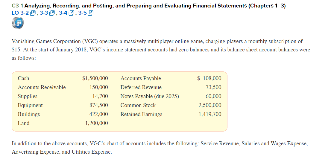  C3-1 Analyzing, Recording, and Posting, and Preparing and Evaluating Financial Statements