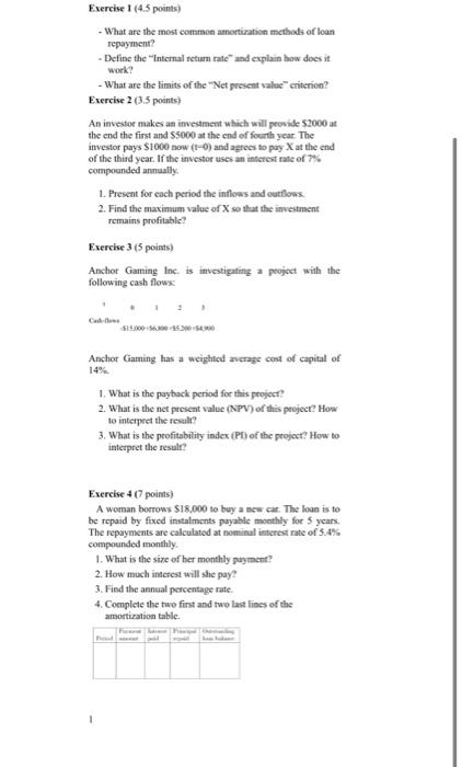  Exercise 1 (4.5 points) - What are the most common amortization
