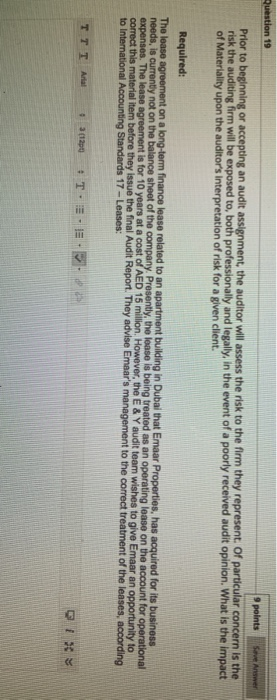  Question 19 9 points Answe Prior to beginning or accepting an