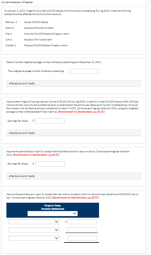 Current Attempt in Progress On January 1, 2021, Kingbird Corp. had