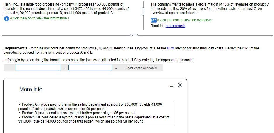  Rain, Inc., is a large food-processing company. It processes 160,000 pounds