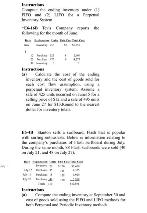  Instructions Compute the ending inventory under (1) FIFO and (2) LIFO