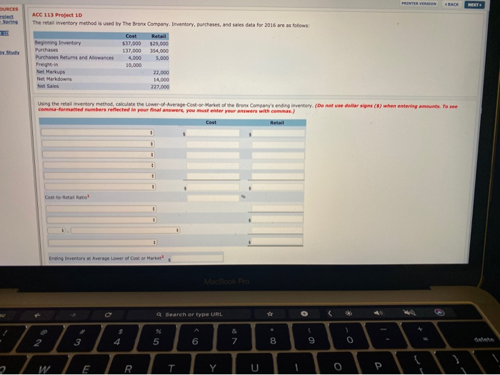  PRINTER VERSION BACK NEXT OURCES roject ACC 113 Project 1D The