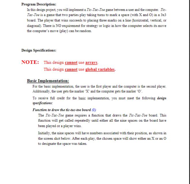 C++ Tic-Tac-Toe Game Without Using Arrays (Player vs A.I.) Program Description: In