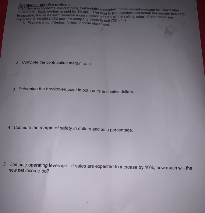  Chapter 6 - practice problem USA Security Systems is a company