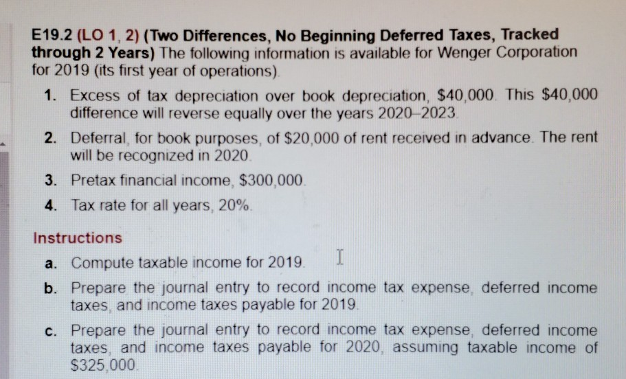 E19.2 (LO 1, 2) (Two Differences, No Beginning Deferred Taxes, Tracked