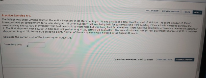 both questions FULL SCREEN PRINTER VERSION BACK NEXT Practice Exercise 6-1