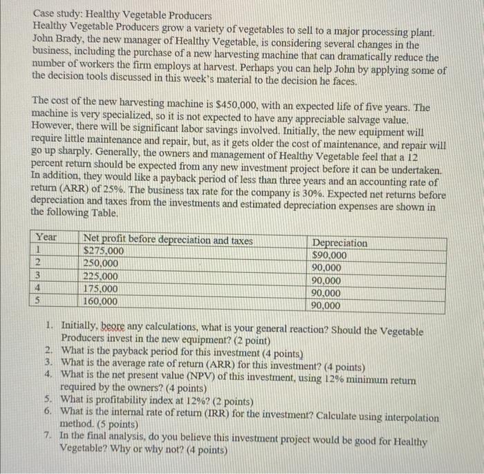  Case study: Healthy Vegetable Producers Healthy Vegetable Producers grow a variety