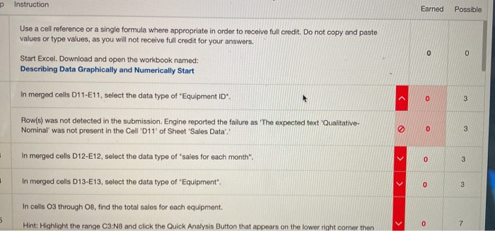  describing data graphically and numerically Instruction Earned Possible Use a cell