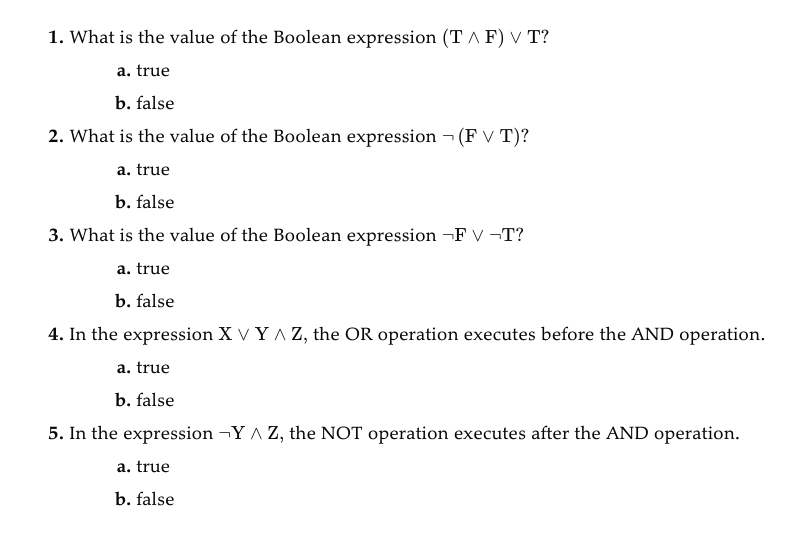 I need help with Boolean Expressions and Operator Precedence. 1. What is
