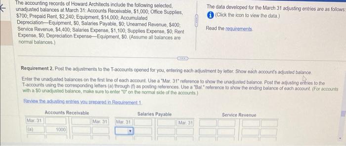 adjustment to the T-account ) The accounting records of Howard Architects include