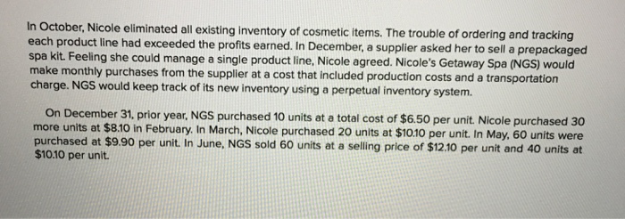  Based on this information compute the following below In October, Nicole