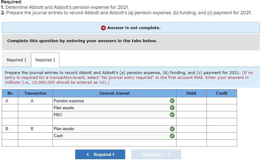 December 31, 2021, Abbott and Abbott received the following information: Projected Benefit