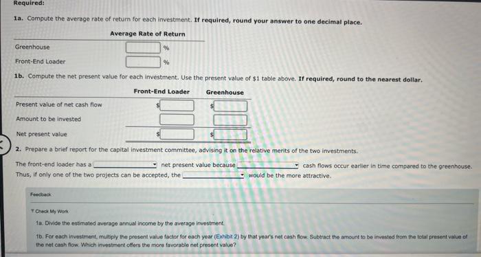 is considering two capital investments. The estimated operating income and net cash