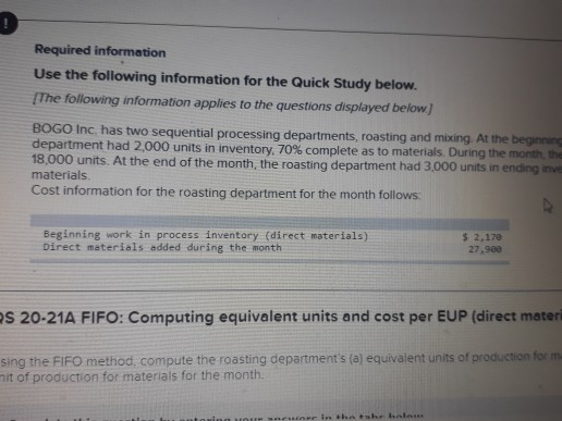 BOGO Inc. has two sequential processing departments, roasting and mixing. At