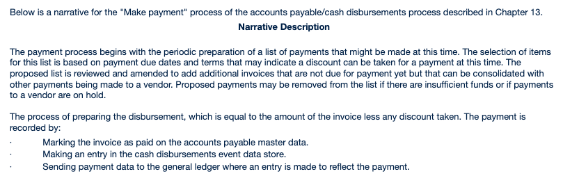  Below is a narrative for the "Make payment" process of the