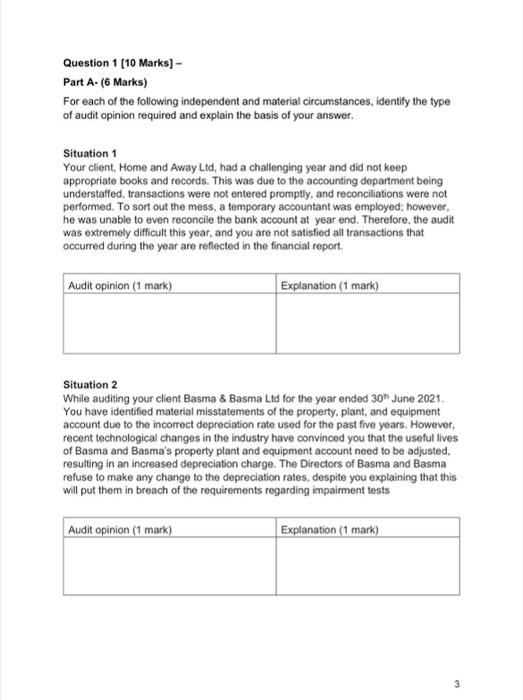  Question 1 [10 Marks] - Part A. (6 Marks) For each
