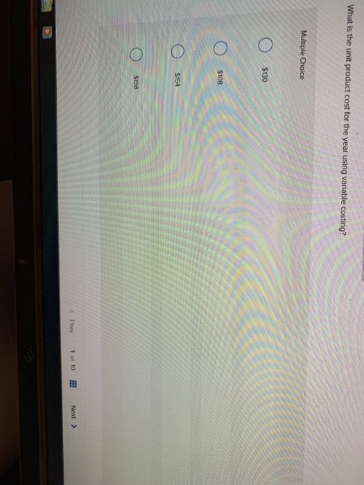 is the unit product cost for the year using variable costing? Multiple