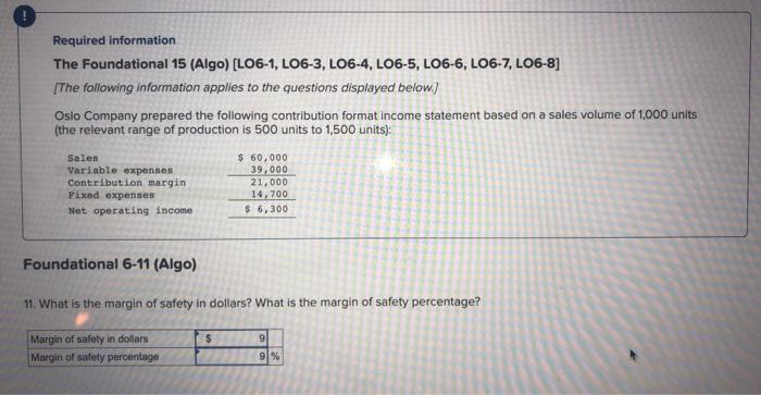  really need help Required information The Foundational 15 (Algo) [LO6-1, LO6-3,