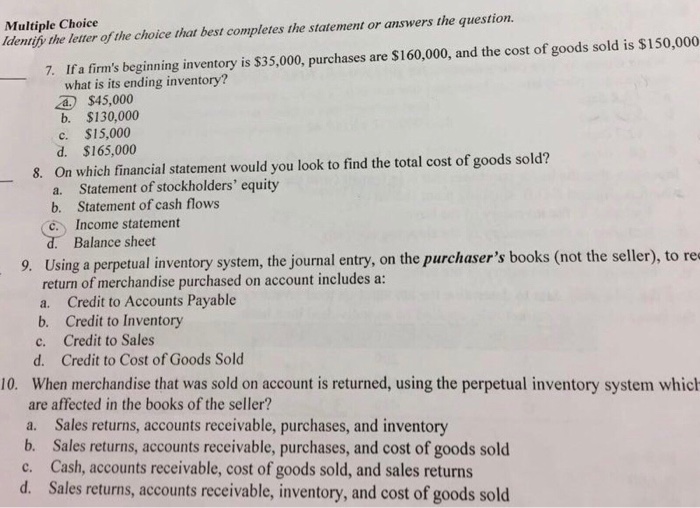  Please I just wanna the correct answer Multiple Choice Identify the