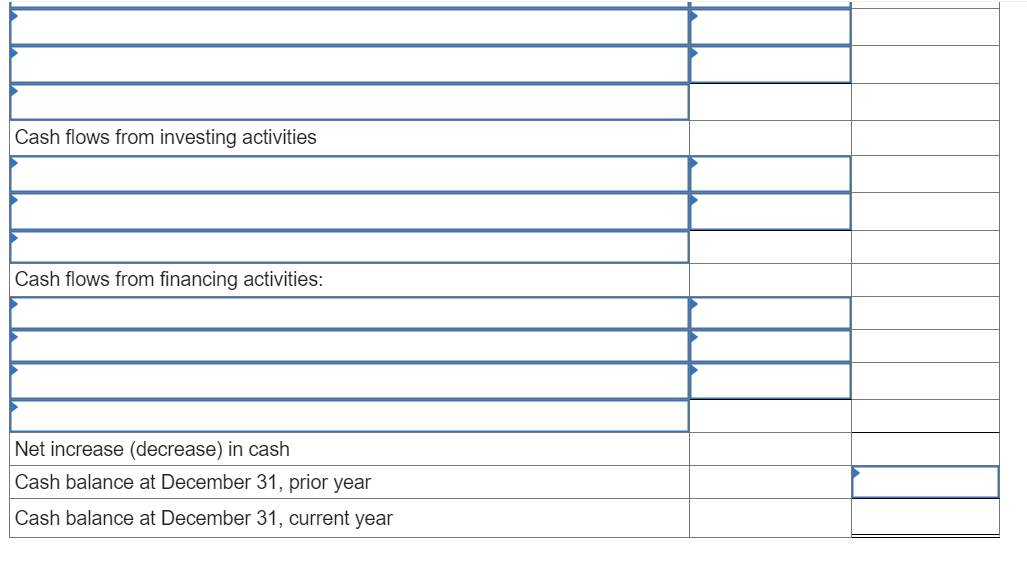 in prepaid expenses Increase in taxes payable \begin{tabular}{|l|l|l|} \hline & & \\