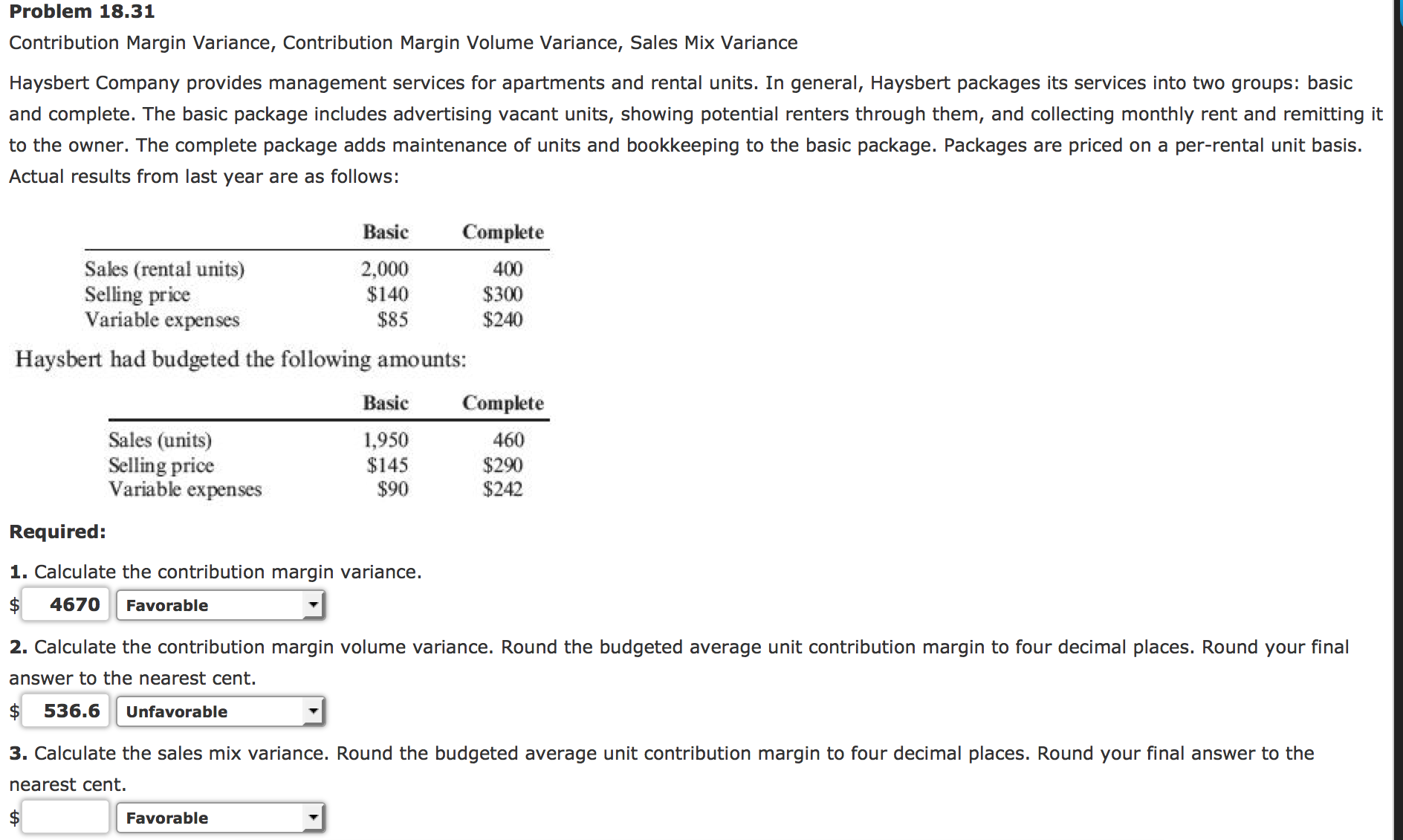 Need help with tis Contribution Margin Varianc, Contribution Margin Volume Variance Sales