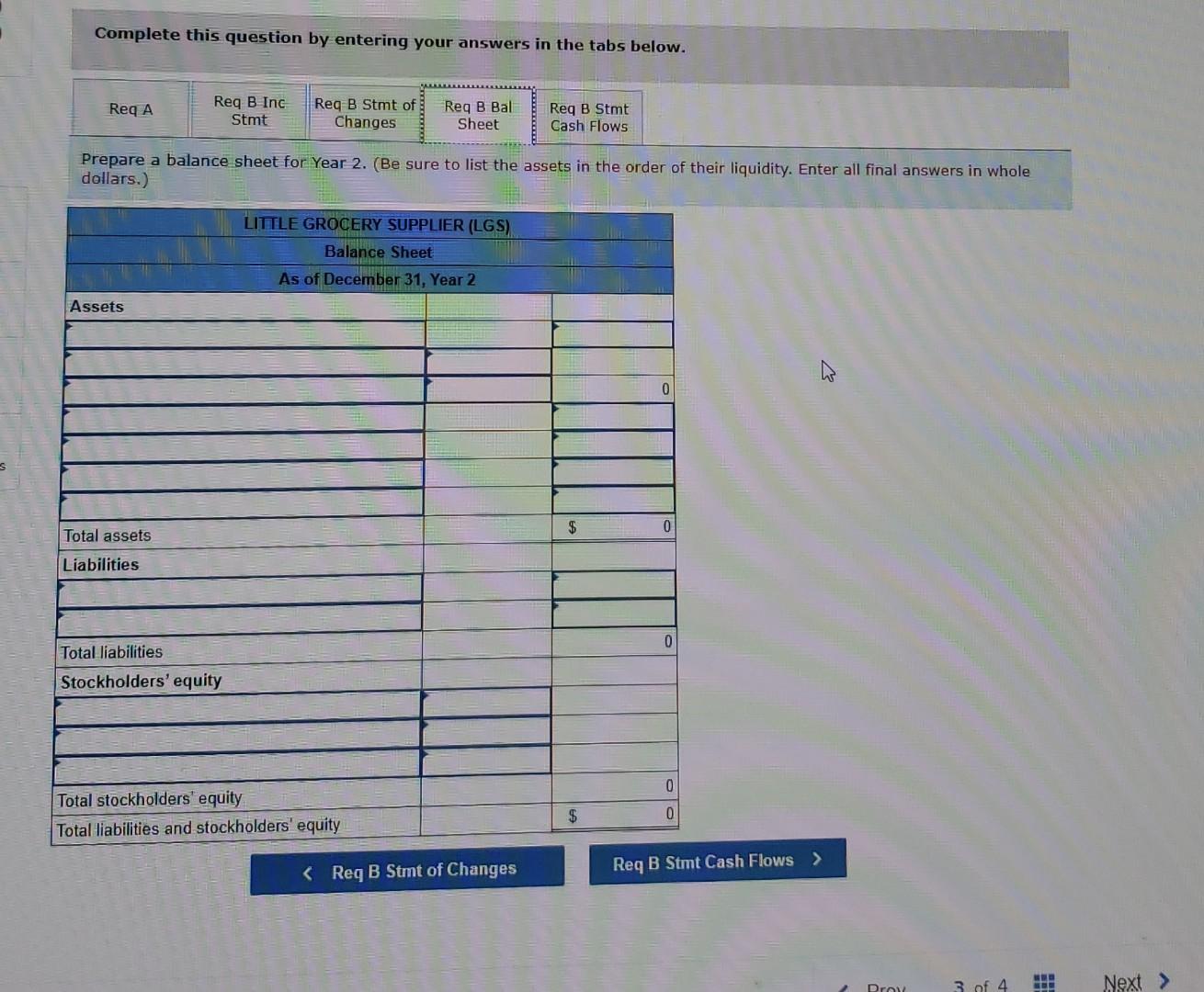 a statement of changes in stockholders' equity for Year 2. (Enter all