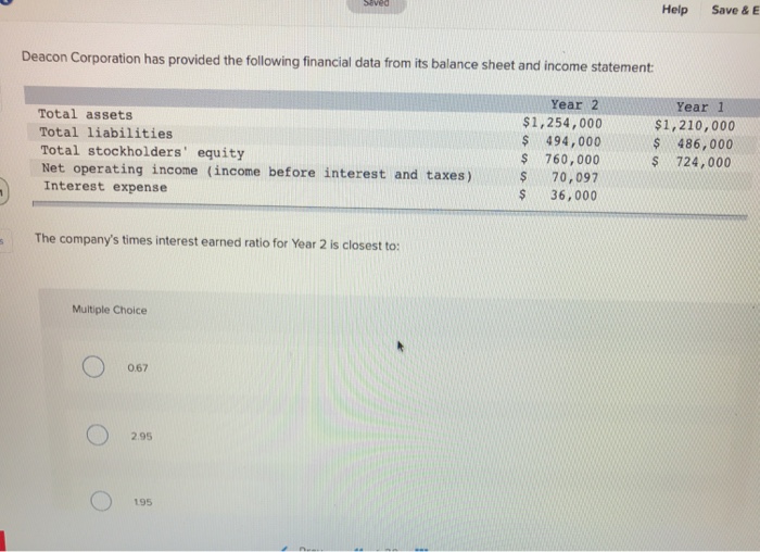  Help Save & E Deacon Corporation has provided the following financial
