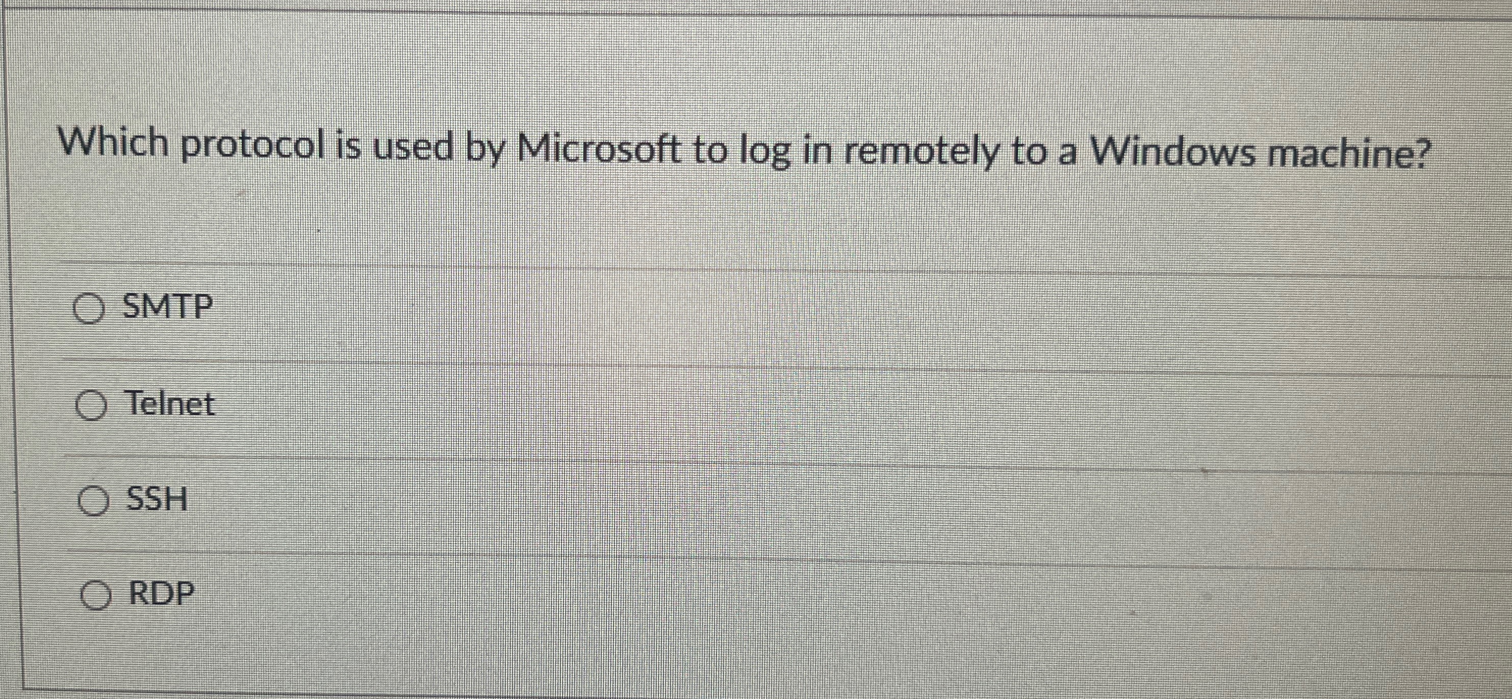 Which protocol is used by Microsoft to log in remotely to