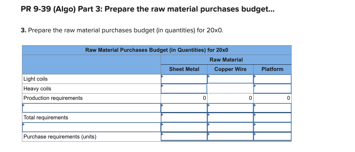 you in advance! Required information PR 9-39 (Algo) Sales, Production, and Purchases