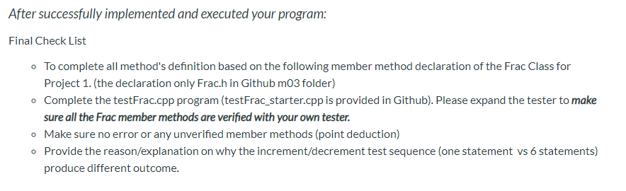 6 statements) produce different outcome. Expected output: Frac.h // Function Prototypes for