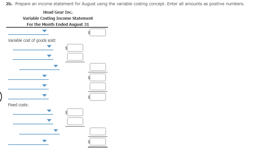 Head Gear Inc. manufactured 24,700 hats, of which 23,000 were sold. Operating