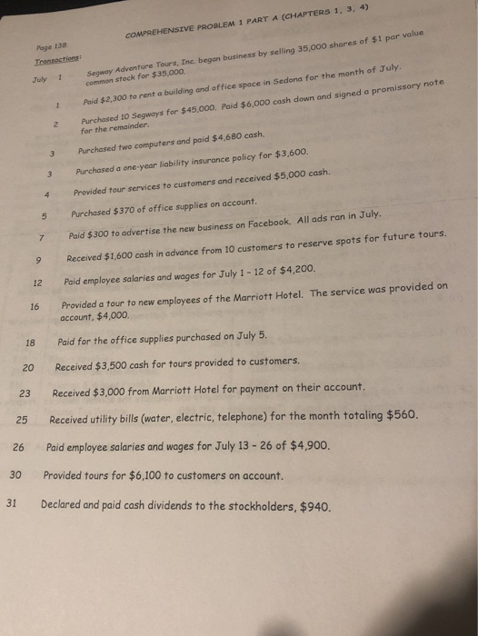 transactions included in this comprehensive problem has been kept to a minimum