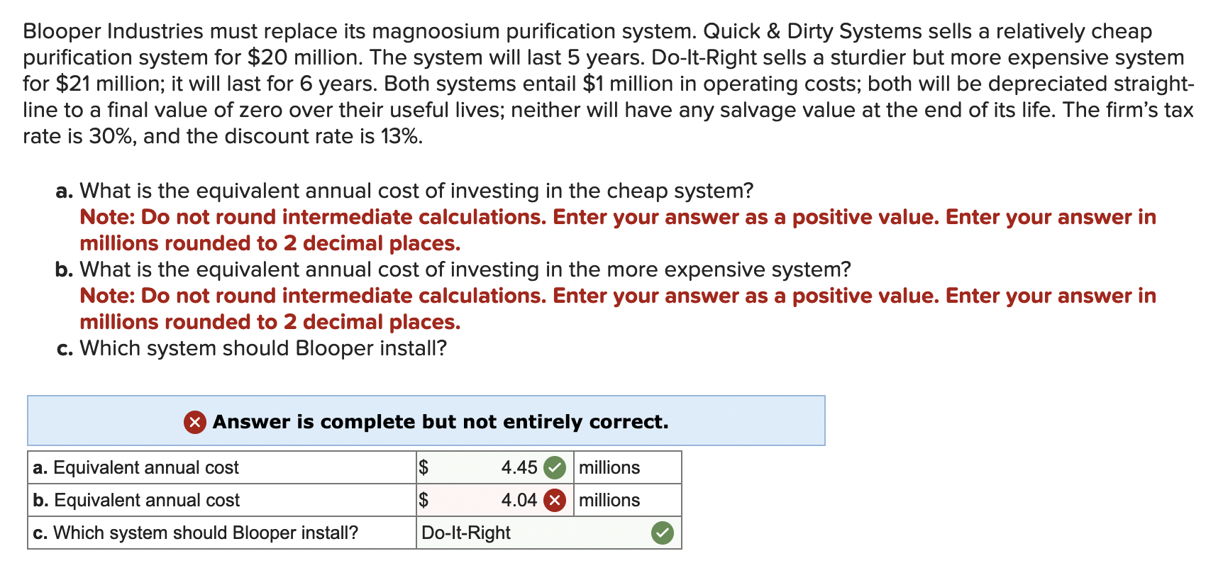  Blooper Industries must replace its magnoosium purification system. Quick & Dirty
