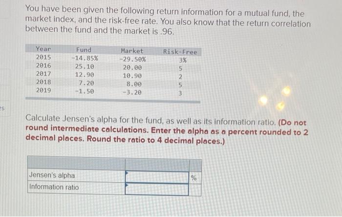  You have been given the following return information for a mutual