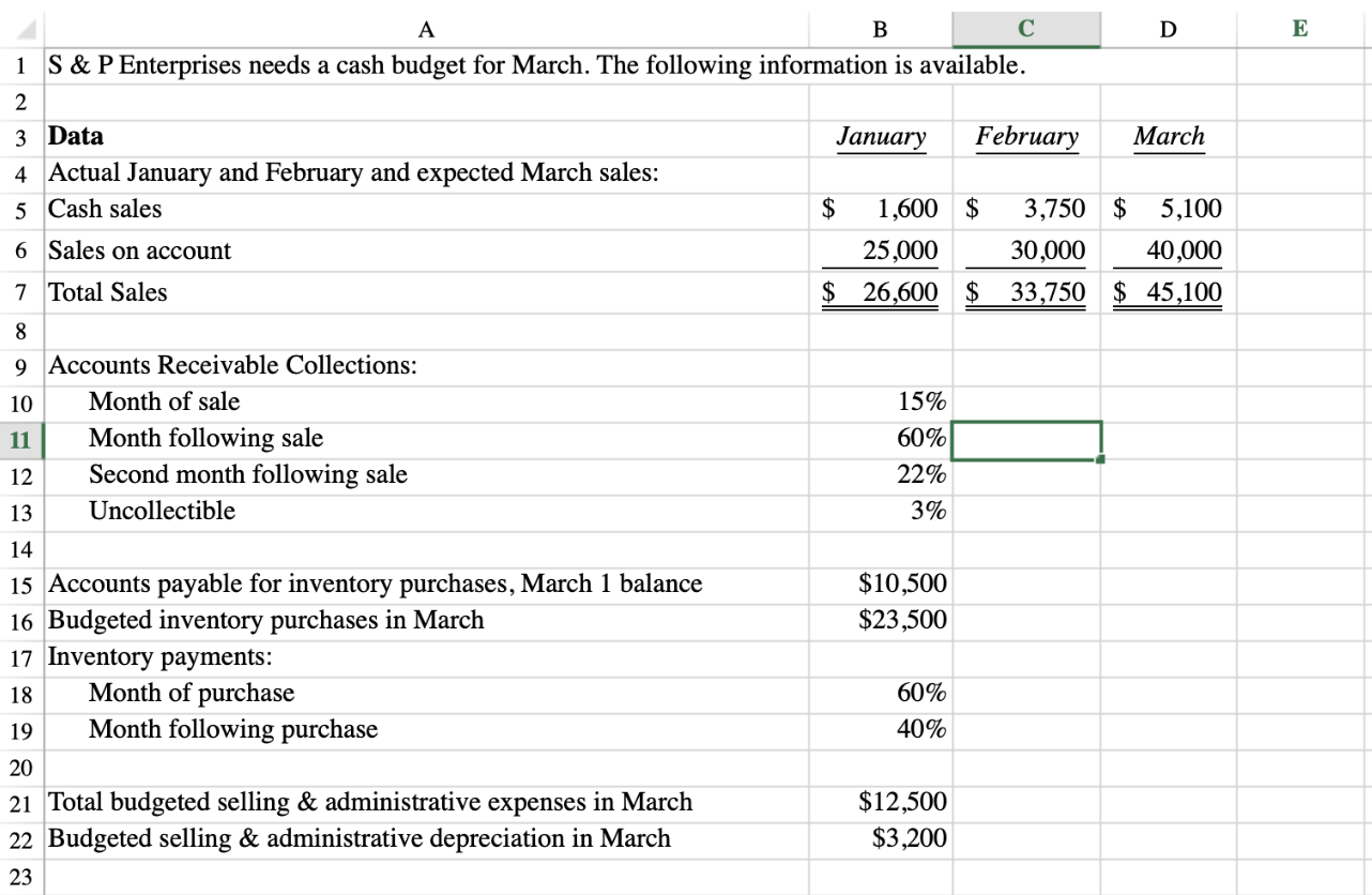 PLEASE USE CELL REFERENCES TO FILL IN THE YELLOW BOXES D March