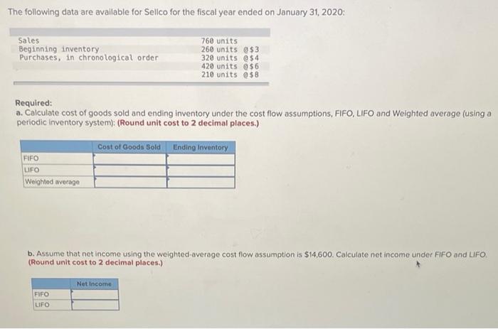 I QUICKLY NEED HELP PLEASE!! The following data are available for Sellco