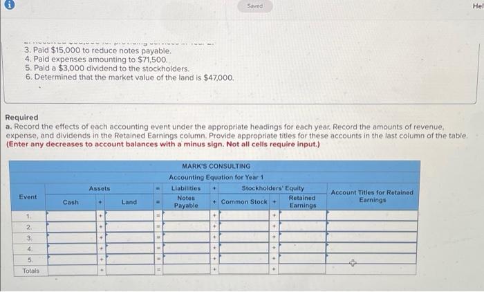 Consulting experienced the following transactions for Year 1, its first year of