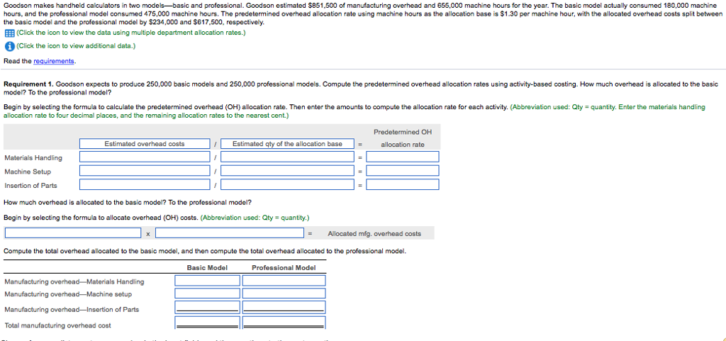 HELP WITH ACCOUNT 2 PROBLEM Goodson makes handheld calculators in two models-basic