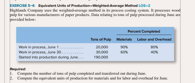 Write correct and clear answers please EXERCISE 5-6 Equivalent Units of ProductionWeighted-Average