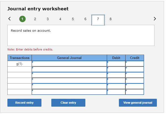 worksheet 1 2 3 4 5 6 7 8 Record entry to