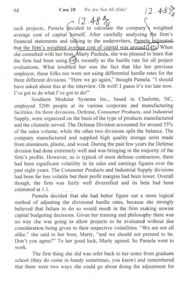 Divisional Costs of Capital We Are Not All Alike! Pamela Sanderson was