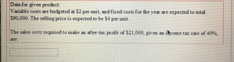 unit, and fixed costs for the year are expected to total $110,000.