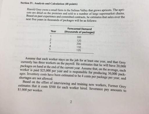  Section IV. Analysis and Calculation (40 points) Harold Grey owns a