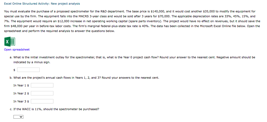  Excel Online Structured Activity: New project analysis You must evaluate the